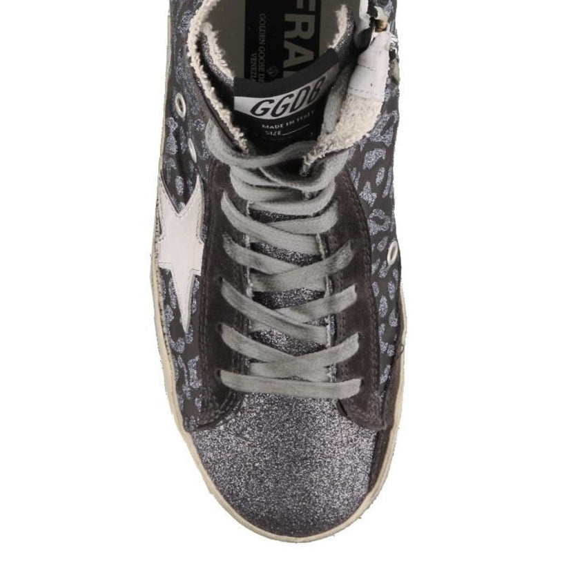 Golden Goose Elevated High-Top Glitter Sneakers in Gray