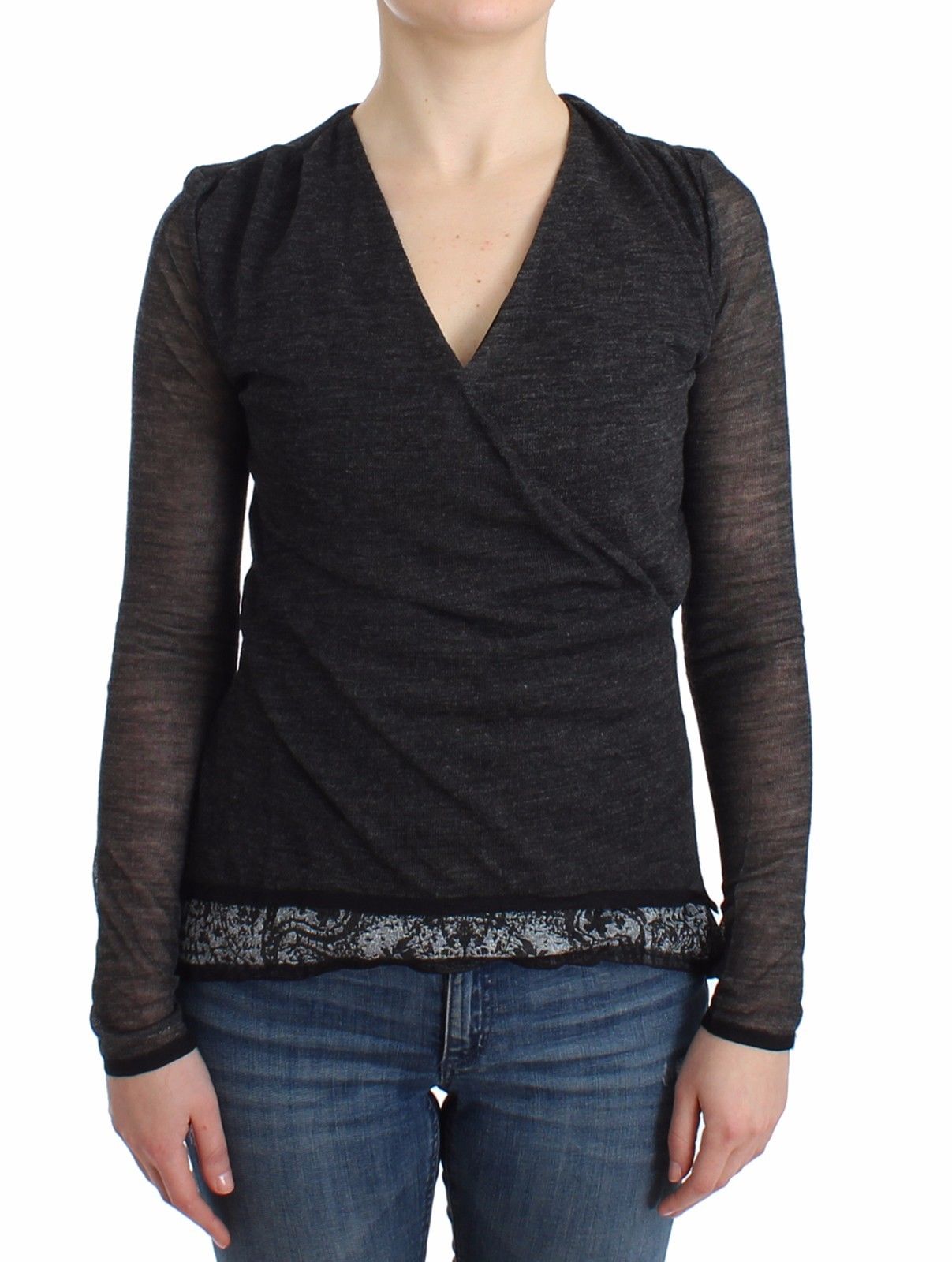 Ermanno Scervino Chic Gray Deep V-Neck Wool Blend Sweater