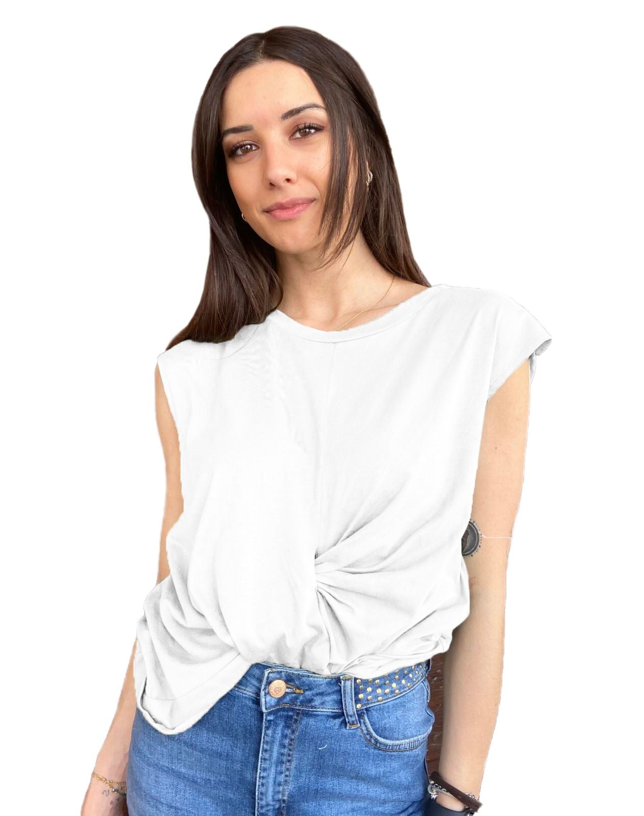 Imperfect Elegant Sleeveless Knot-Front Top