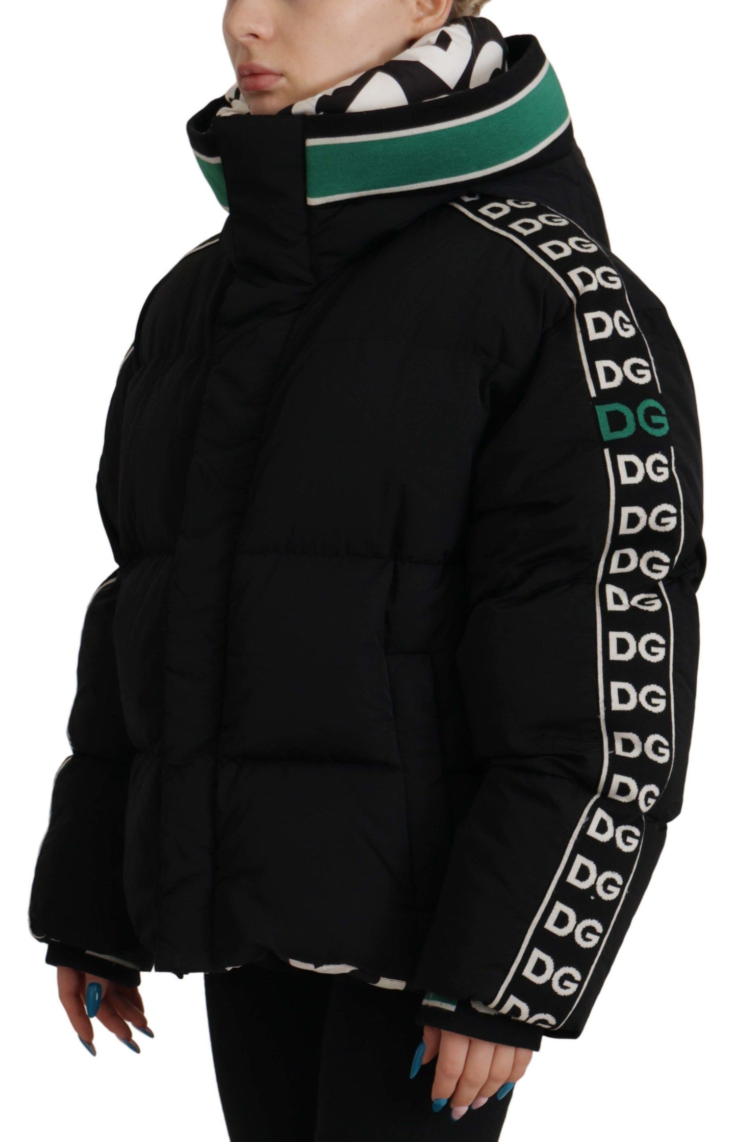 Dolce & Gabbana Elegant Black Puffer Jacket with Knit Logo Details