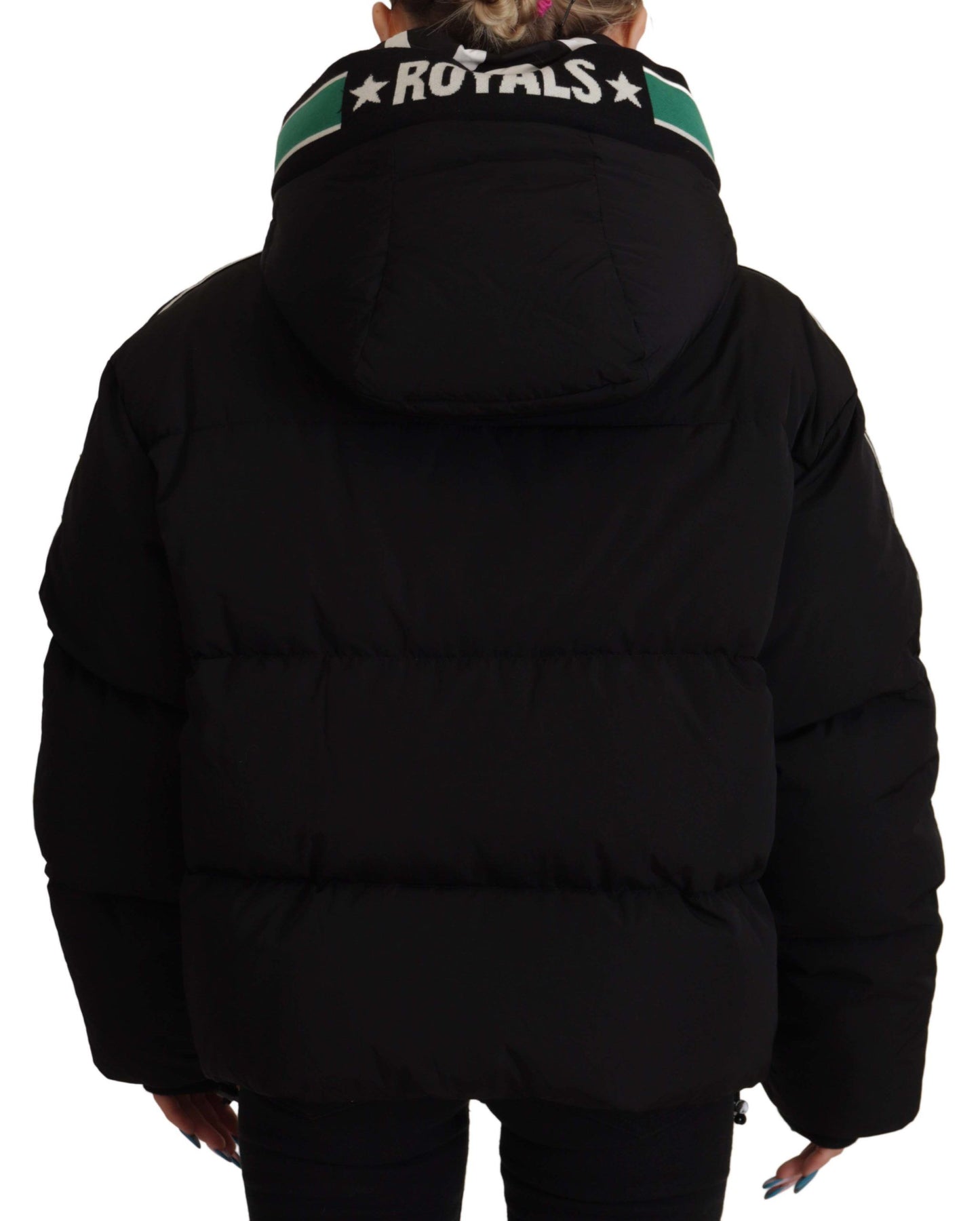 Dolce & Gabbana Elegant Black Puffer Jacket with Knit Logo Details