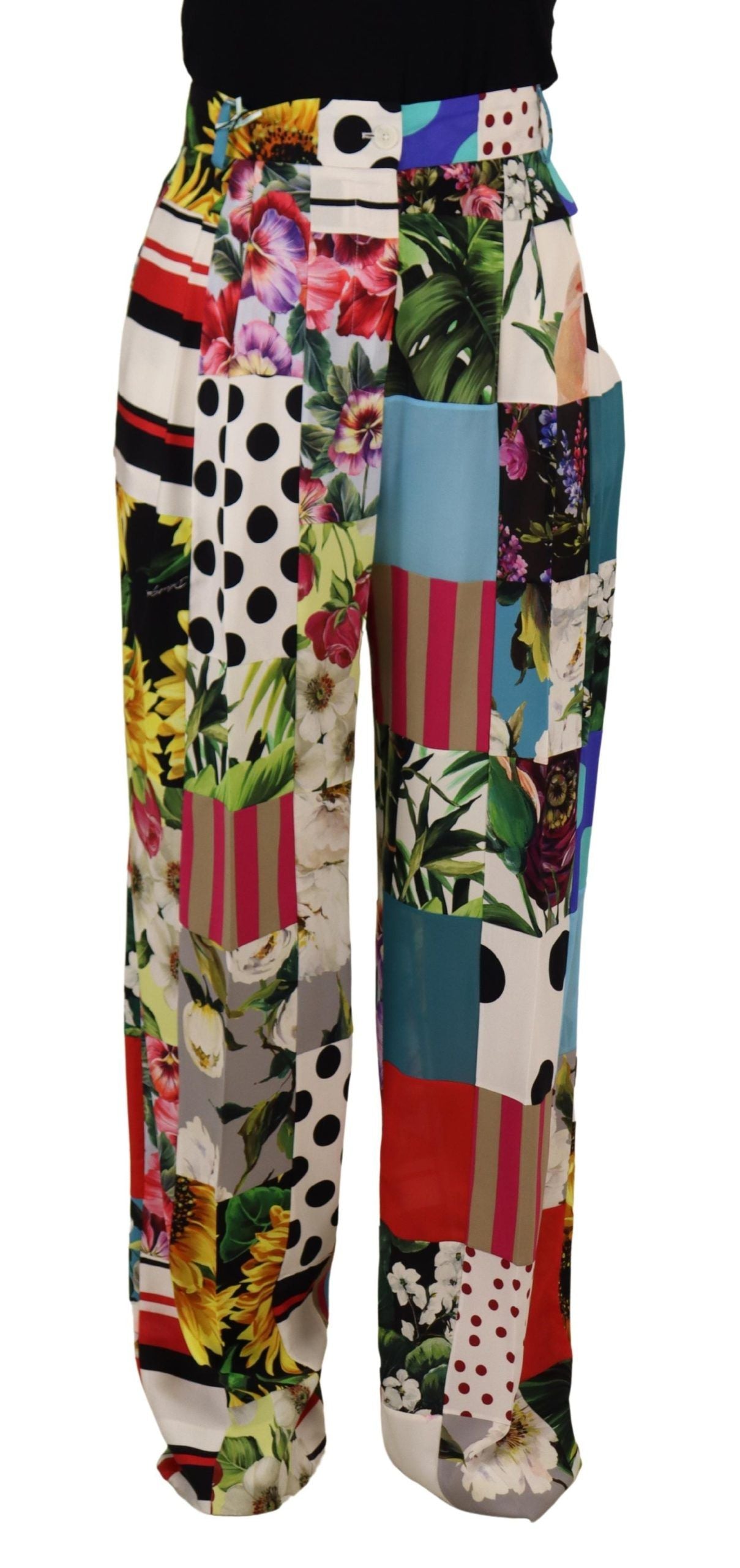 Dolce & Gabbana Exquisite Multicolor High Waist Silk Pants