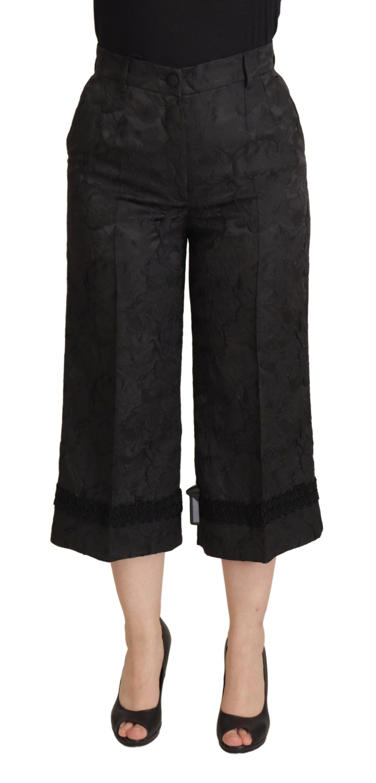 Dolce & Gabbana Elegant Black Brocade Cropped Pants