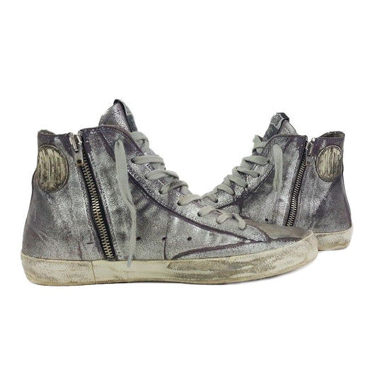 Golden Goose Chic Silver-Painted Purple High-Top Sneakers