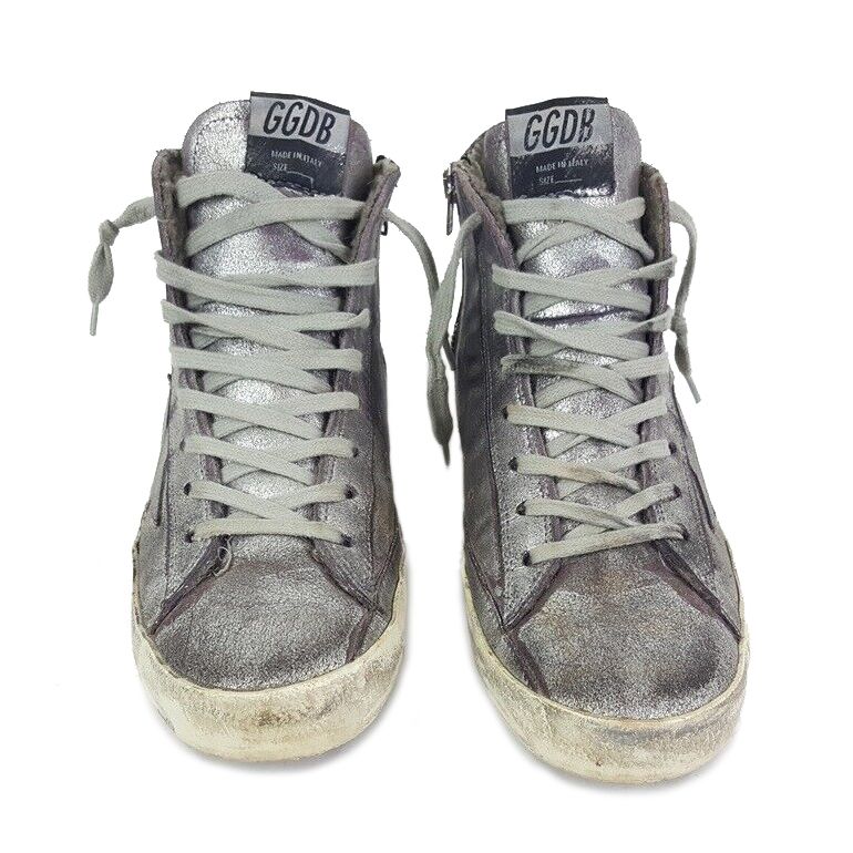 Golden Goose Chic Silver-Painted Purple High-Top Sneakers