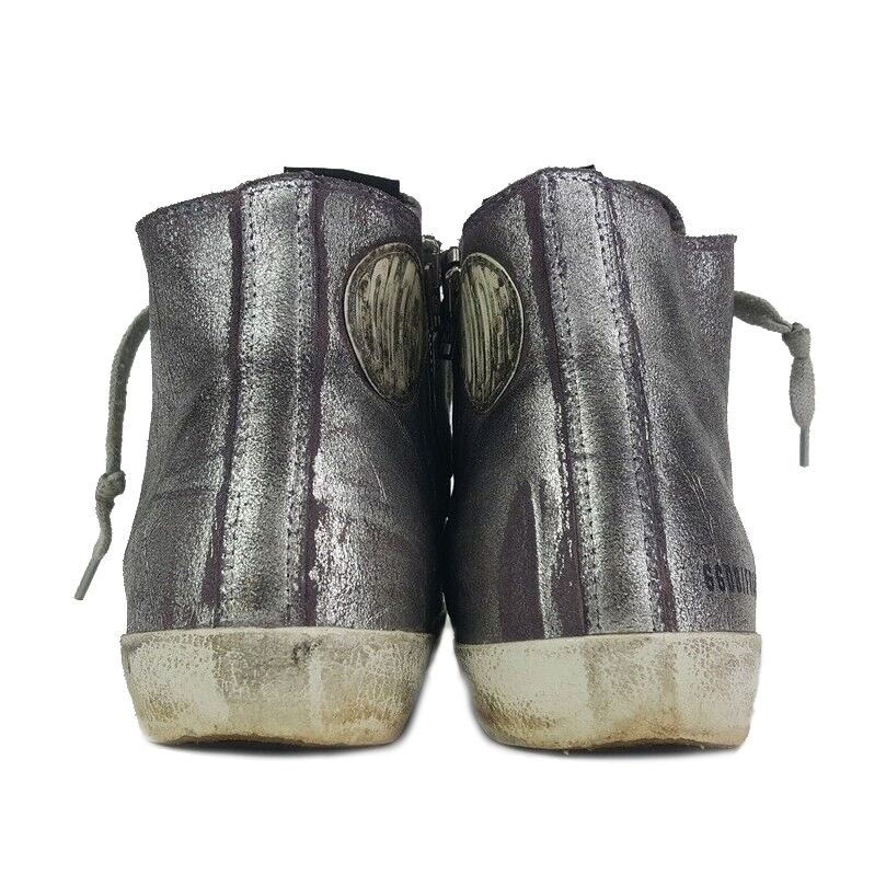 Golden Goose Chic Silver-Painted Purple High-Top Sneakers