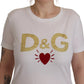 Dolce & Gabbana Chic White Cotton Round Neck Tee with Heart Motif