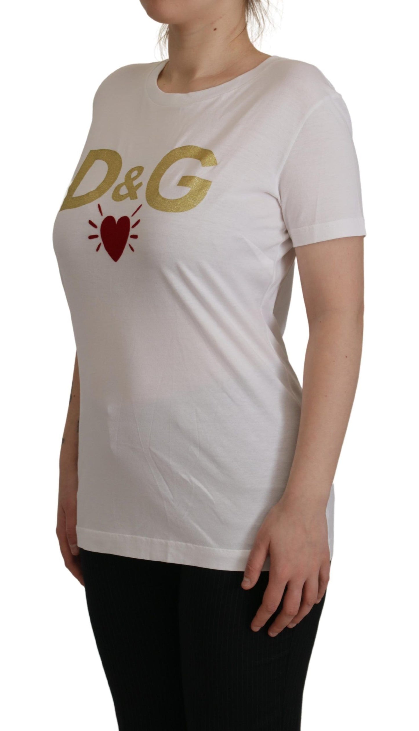 Dolce & Gabbana Chic White Cotton Round Neck Tee with Heart Motif