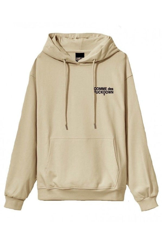 Comme Des Fuckdown Chic Beige Cotton Hoodie with Bold Graphics