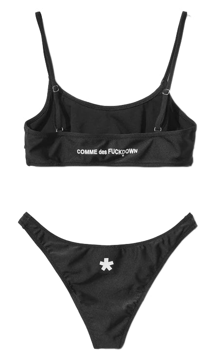 Comme Des Fuckdown Sleek Black Nylon Bikini with Chic Logo Detail