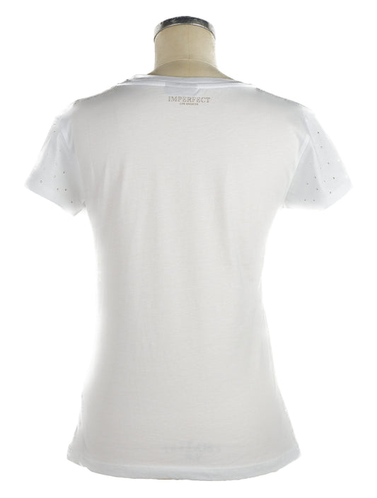 Imperfect Chic White Graphic Tee with Stud Accents