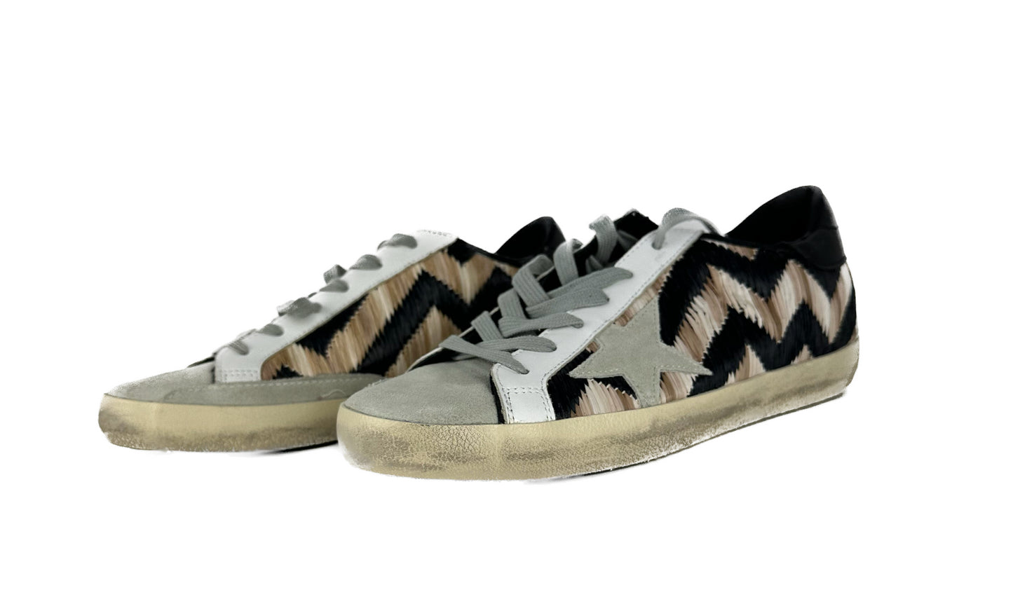 Golden Goose Chic Beige Woven Straw & Suede Sneakers