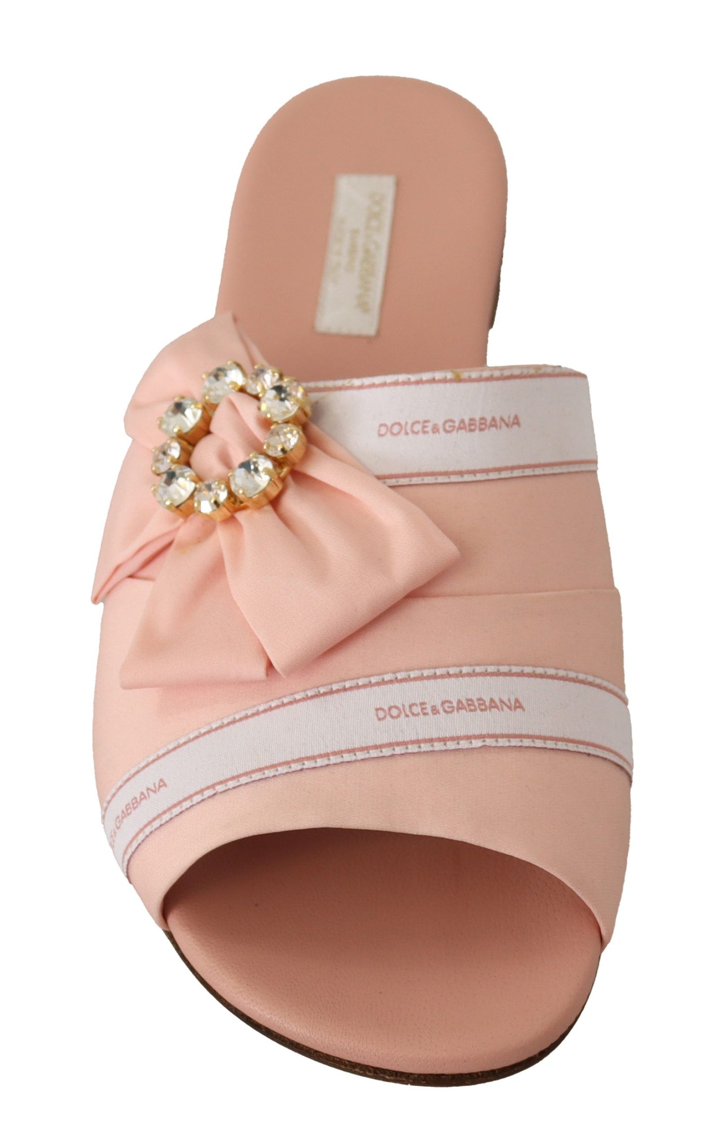 Dolce & Gabbana Crystal Embellished Silk Slides in Pink