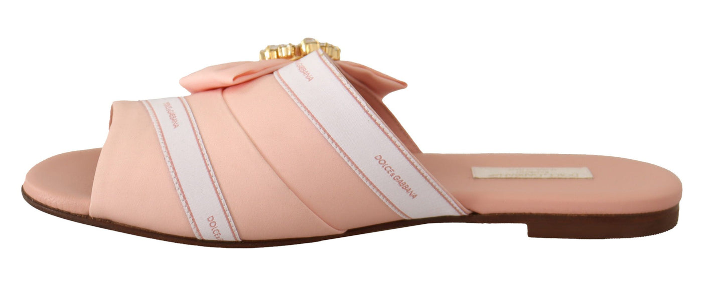 Dolce & Gabbana Crystal Embellished Silk Slides in Pink