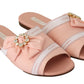 Dolce & Gabbana Crystal Embellished Silk Slides in Pink