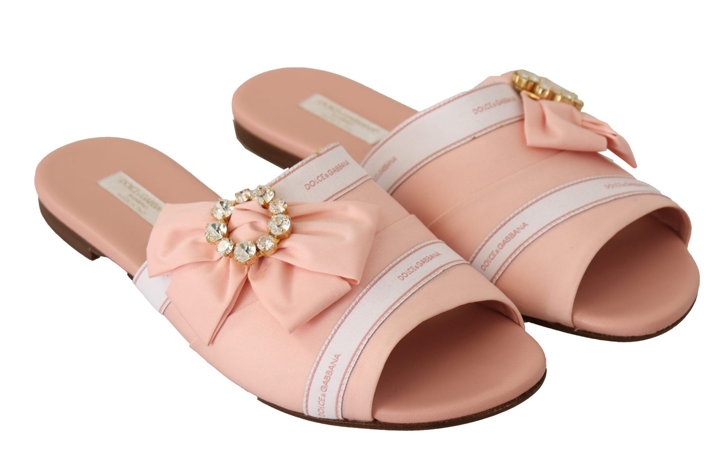 Dolce & Gabbana Crystal Embellished Silk Slides in Pink