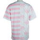 Comme Des Fuckdown Chic Pink Striped Cotton Tee with Palm Motif