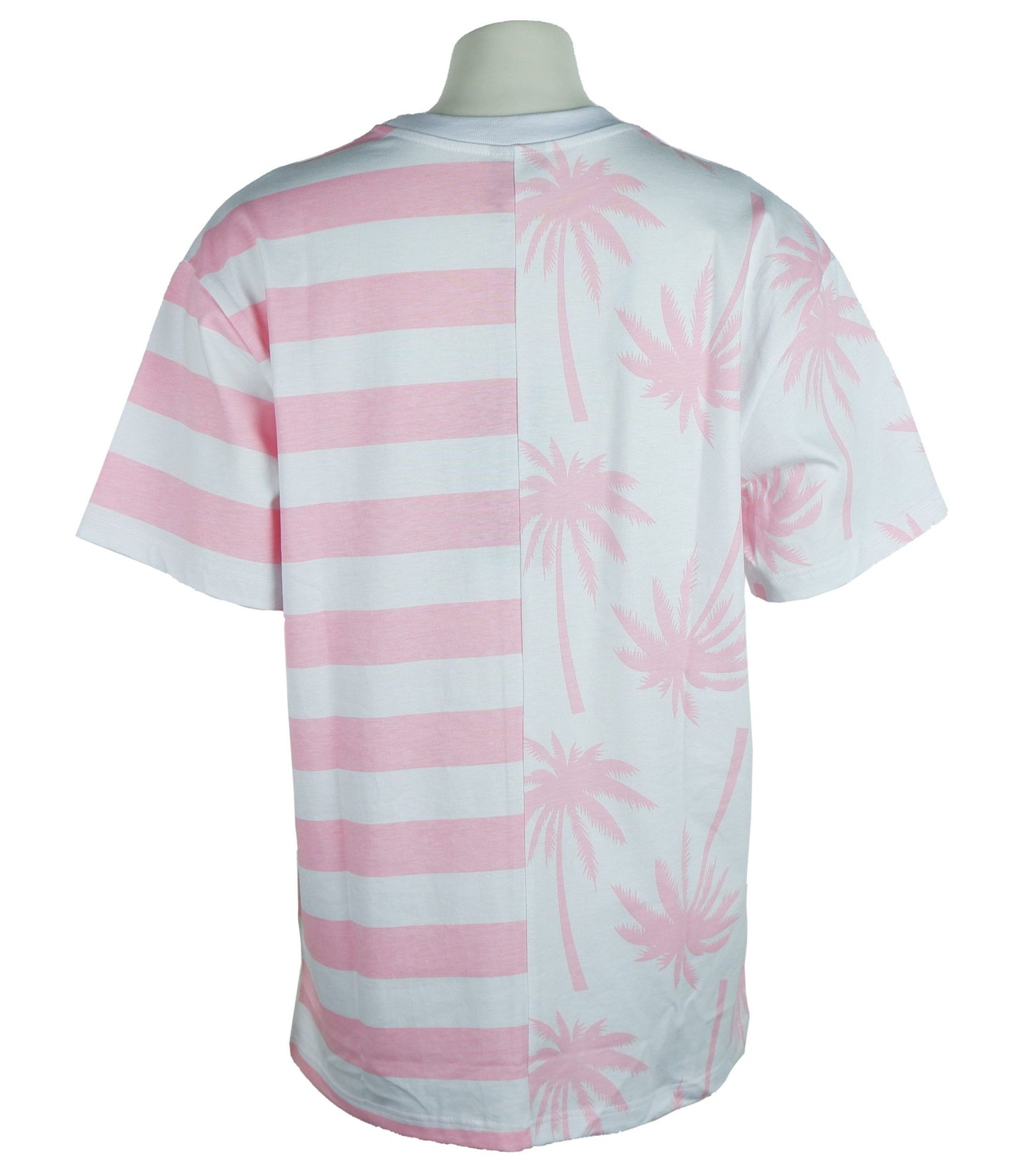 Comme Des Fuckdown Chic Pink Striped Cotton Tee with Palm Motif