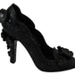 Dolce & Gabbana Black Floral Crystal CINDERELLA Women's Shoes