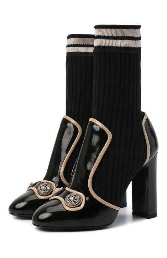 Dolce & Gabbana Chic Calfskin Vally Ankle Boots with Metal Logo