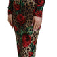 Dolce & Gabbana Chic Leopard Rose Silk Bodycon Dress