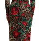 Dolce & Gabbana Chic Leopard Rose Silk Bodycon Dress