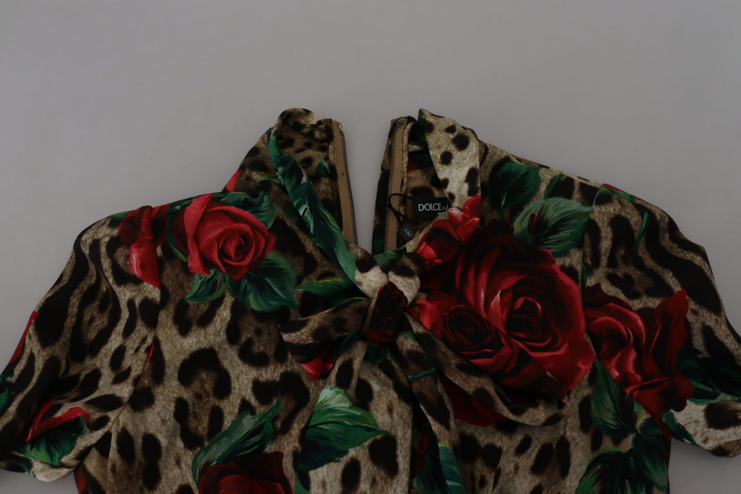 Dolce & Gabbana Chic Leopard Rose Silk Bodycon Dress