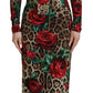 Dolce & Gabbana Chic Leopard Rose Silk Bodycon Dress