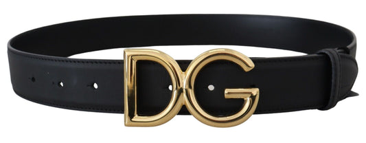 Dolce & Gabbana Elegant Black Leather Belt with Engraved Buckle