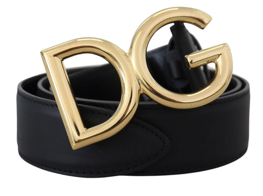 Dolce & Gabbana Elegant Black Leather Belt with Engraved Buckle