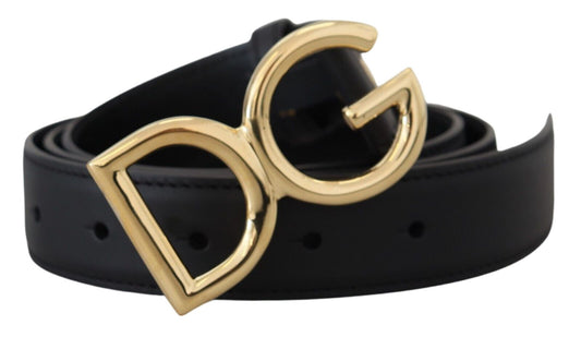 Dolce & Gabbana Elegant Black Leather Belt with Logo Buckle