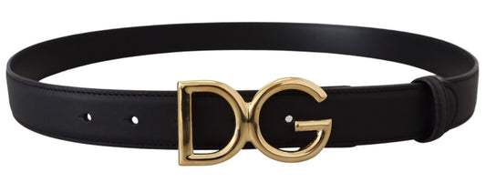 Dolce & Gabbana Elegant Black Leather Belt with Logo Buckle