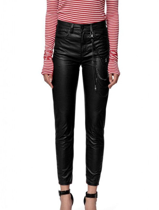 Gaelle Chic Chain-Embellished Eco-Leather Pants