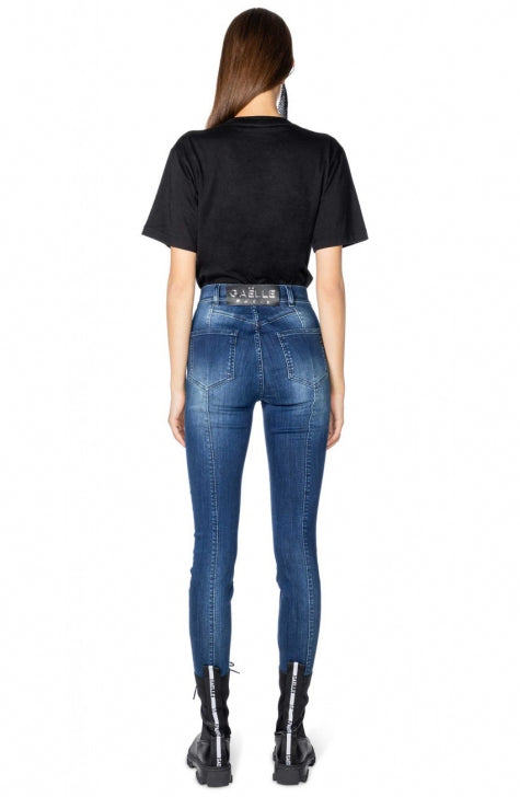 Gaelle High-Waist Super Skinny Velvety Patch Jeans