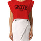 Gaelle Chic Red Shoulder Pad Tee with Logo Accent