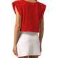 Gaelle Chic Red Shoulder Pad Tee with Logo Accent