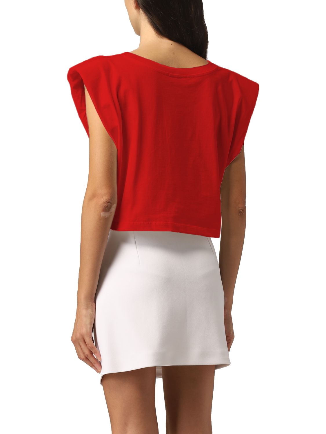 Gaelle Chic Red Shoulder Pad Tee with Logo Accent