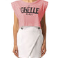 Gaelle Chic Jersey Tee with Shoulder Pads & Front Logo