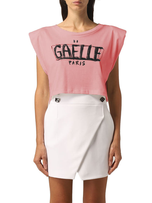 Gaelle Chic Jersey Tee with Shoulder Pads & Front Logo