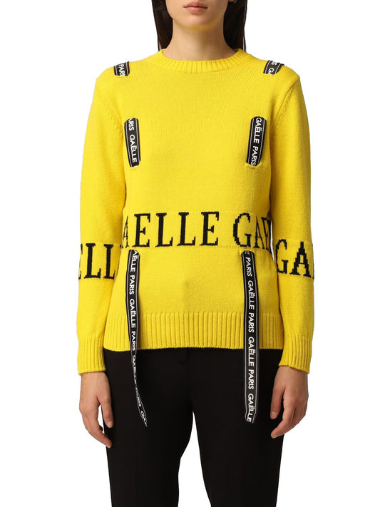 Gaelle Chic Wool-Blend Logo Sweater with Unique Inlays