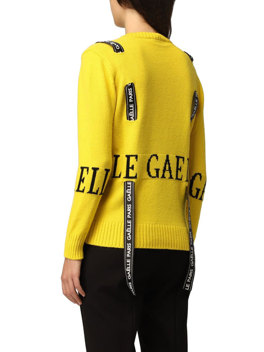 Gaelle Chic Wool-Blend Logo Sweater with Unique Inlays