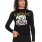 Gaelle Elegant Black Wool-Blend Pullover with Fantasy Design