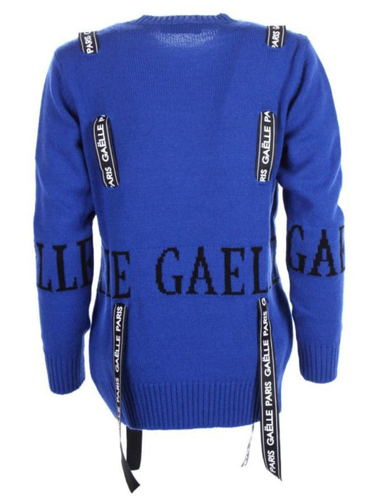 Gaelle Chic Blue Wool Blend Sweater with Logo Detail