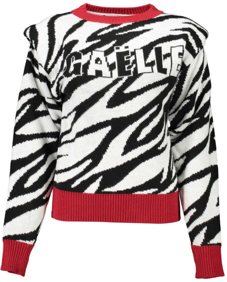 Gaelle Zebra Chic Acrylic Blend Sweater With Red Trims