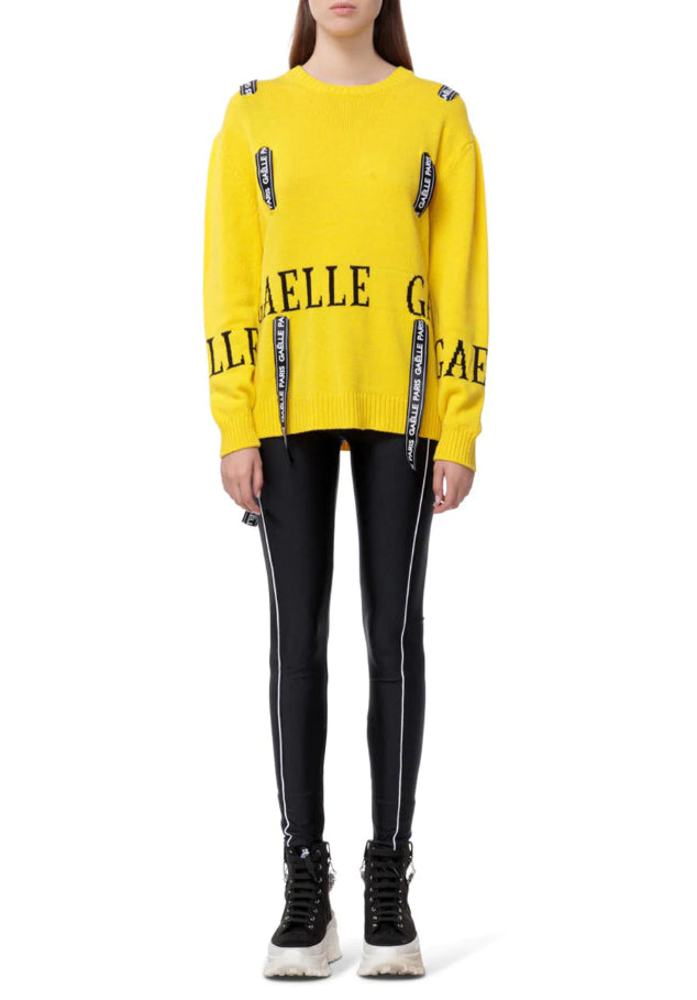 Gaelle Chic Wool-Blend Logo Sweater with Unique Inlays