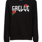 Gaelle Elegant Black Crewneck Sweatshirt with Floral Accent