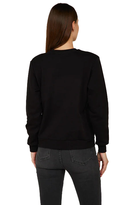 Gaelle Elegant Black Crewneck Sweatshirt with Floral Accent