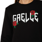 Gaelle Elegant Black Crewneck Sweatshirt with Floral Accent