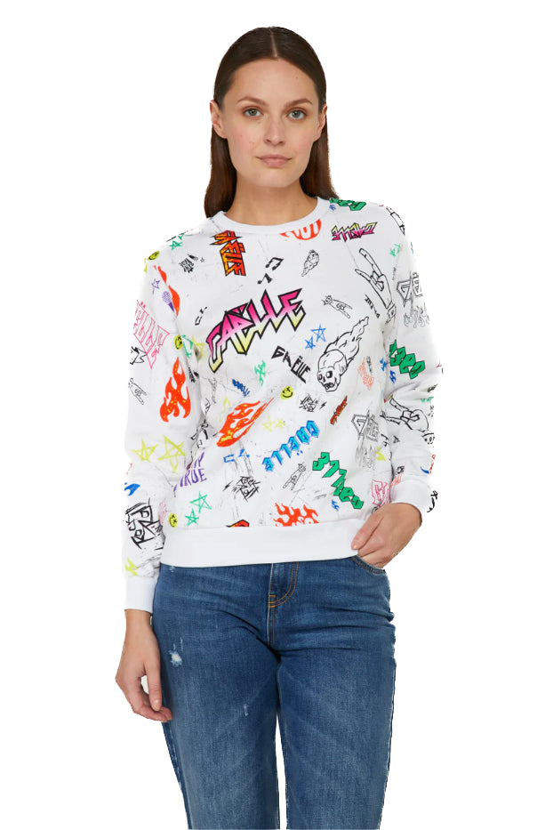 Gaelle Chic Multicolor Print Cotton Crewneck Sweater