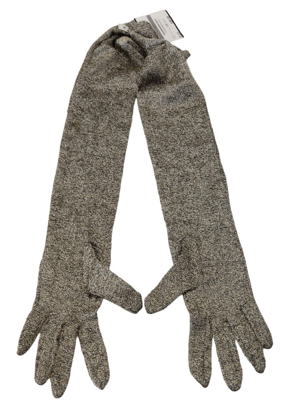 Dries Van Noten Elegant Silver Silk Elbow Length Gloves